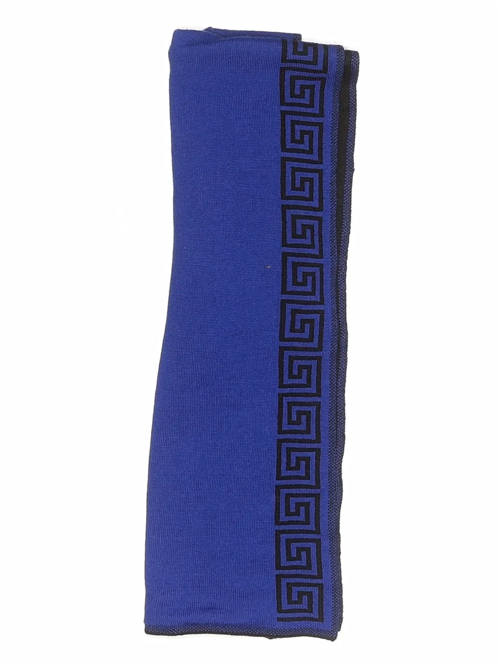 Versace Black and Royal Blue Greek Key Knit Scarf